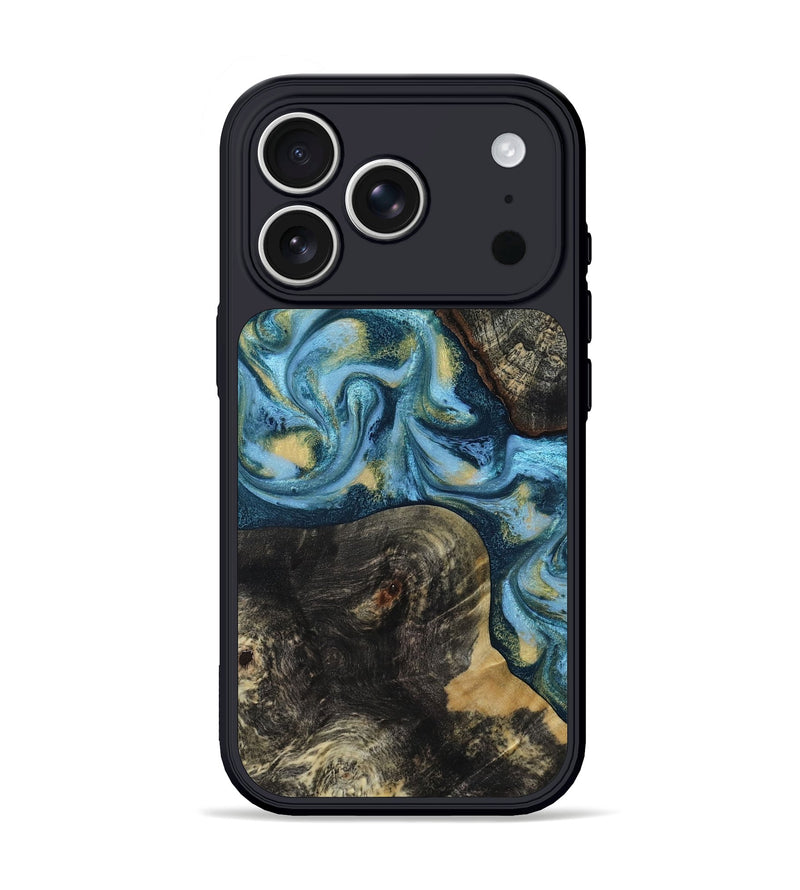 iPhone 17 Pro Wood Phone Case - Alize (Teal & Gold, 814700)
