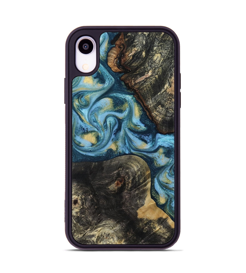 iPhone Xr Wood Phone Case - Alize (Teal & Gold, 814700)