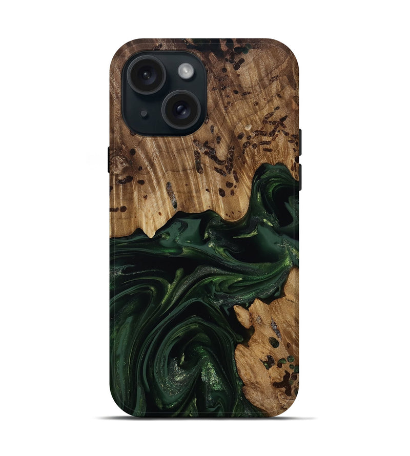 iPhone 15 Wood Live Edge Phone Case - Brant (Green, 814773)