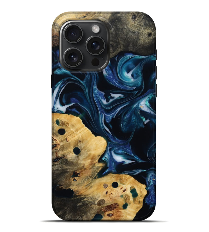 iPhone 16 Pro Max Wood Live Edge Phone Case - Evans (Blue, 814780)