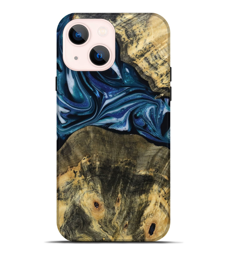 iPhone 14 Plus Wood Live Edge Phone Case - Leo (Blue, 814784)
