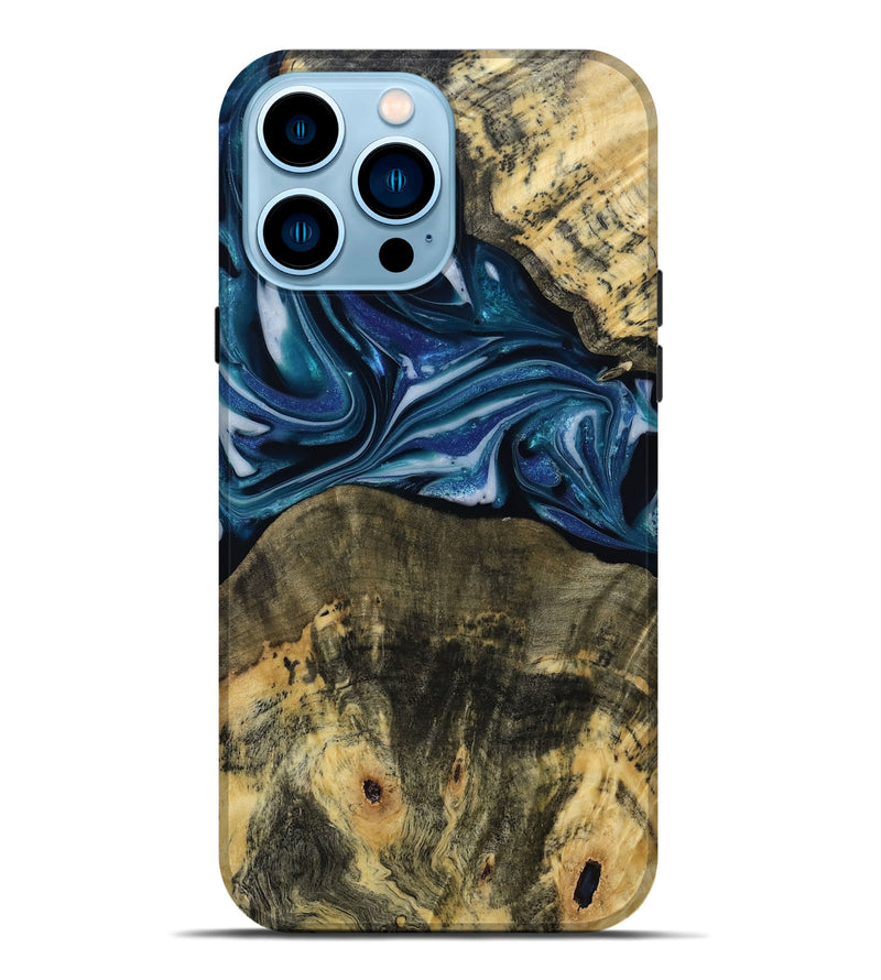 iPhone 14 Pro Max Wood Live Edge Phone Case - Leo (Blue, 814784)