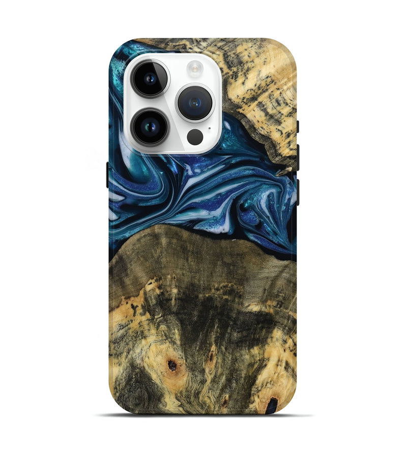 iPhone 15 Pro Wood Live Edge Phone Case - Leo (Blue, 814784)