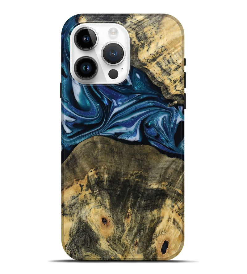 iPhone 15 Pro Max Wood Live Edge Phone Case - Leo (Blue, 814784)
