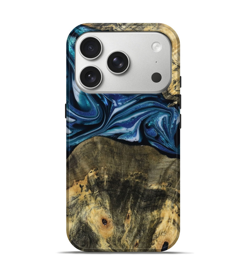 iPhone 17 Pro Wood Live Edge Phone Case - Leo (Blue, 814784)