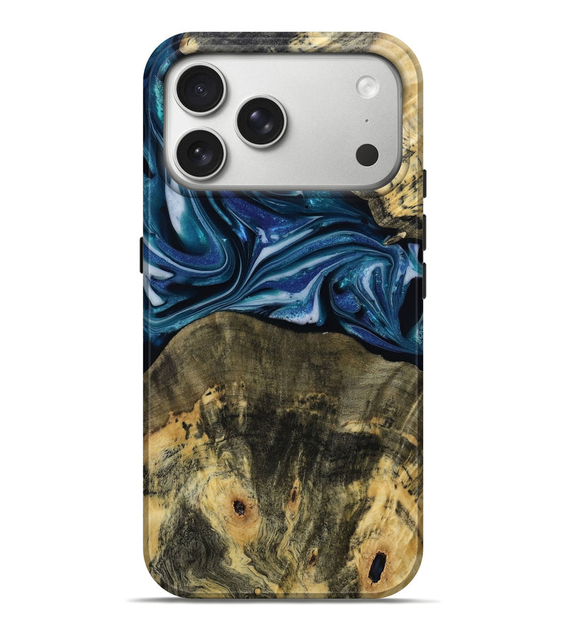 iPhone 17 Pro Max Wood Live Edge Phone Case - Leo (Blue, 814784)