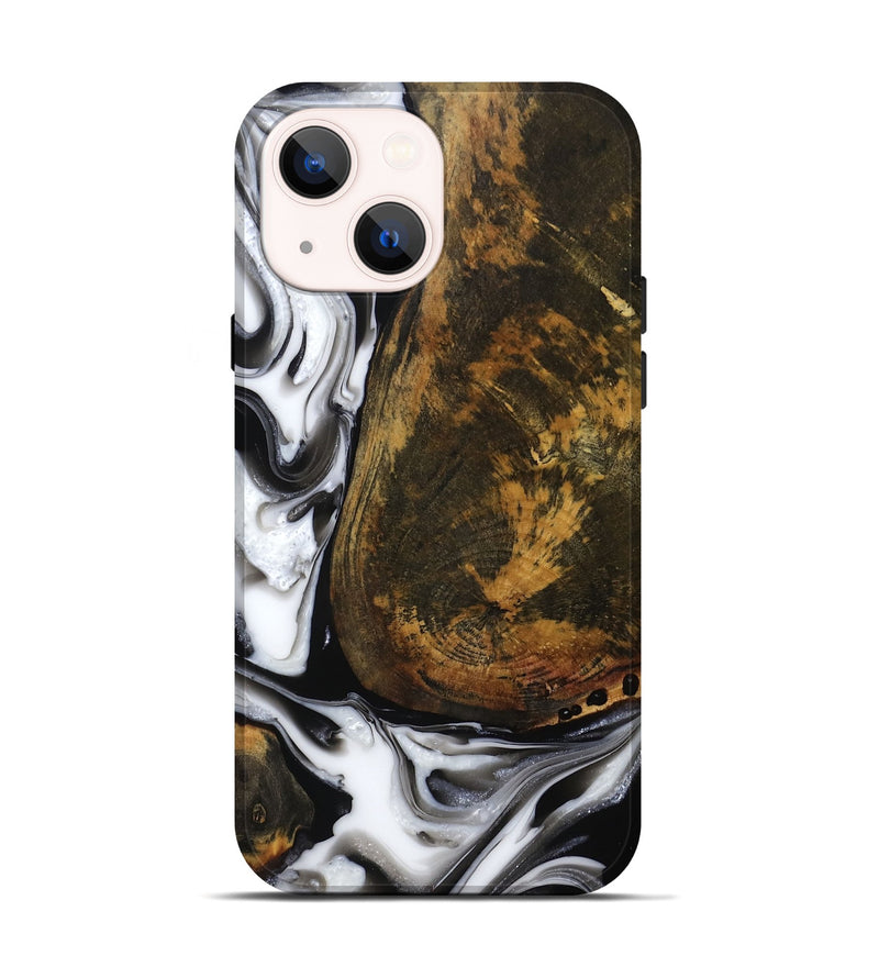 iPhone 14 Wood Live Edge Phone Case - Brown (Black & White, 814824)