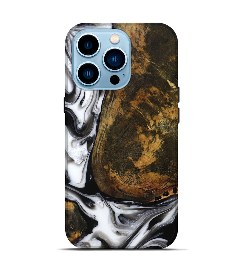 iPhone 14 Pro Wood Live Edge Phone Case - Brown (Black & White, 814824)