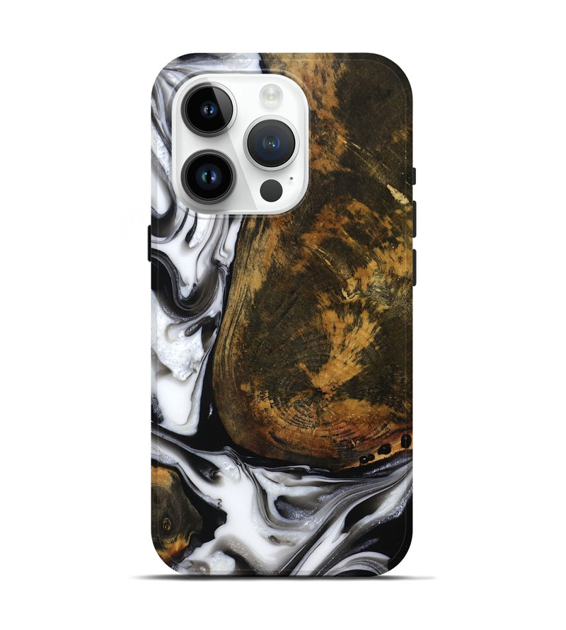 iPhone 15 Pro Wood Live Edge Phone Case - Brown (Black & White, 814824)