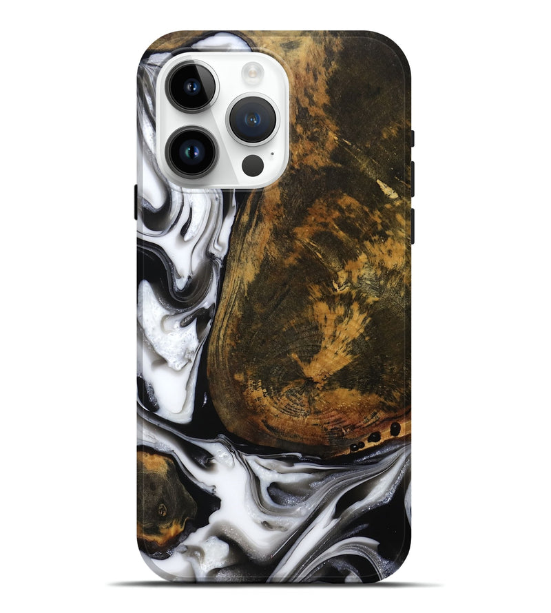 iPhone 15 Pro Max Wood Live Edge Phone Case - Brown (Black & White, 814824)