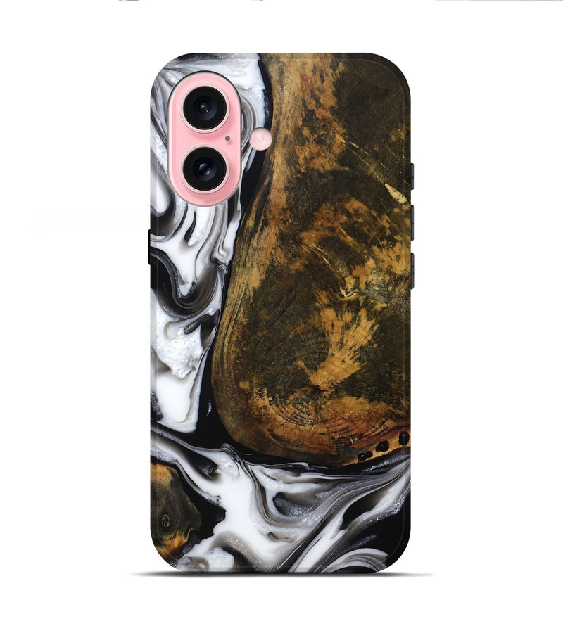 iPhone 16 Wood Live Edge Phone Case - Brown (Black & White, 814824)