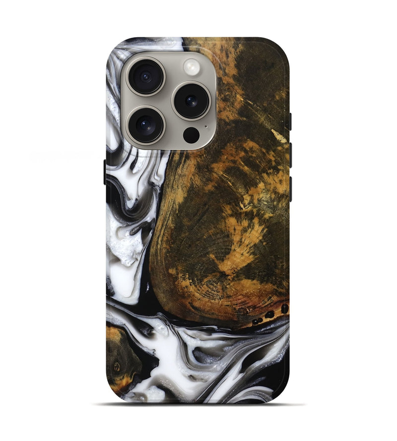 iPhone 16 Pro Wood Live Edge Phone Case - Brown (Black & White, 814824)