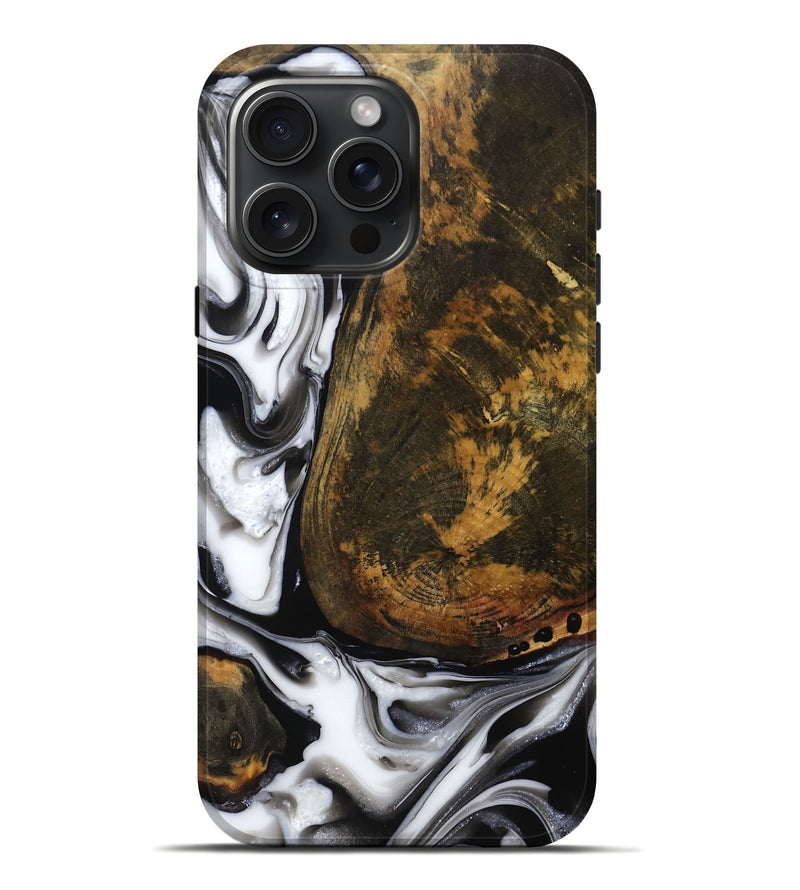iPhone 16 Pro Max Wood Live Edge Phone Case - Brown (Black & White, 814824)