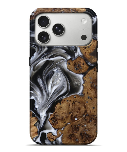 iPhone 17 Pro Max Wood Live Edge Phone Case - Aziel (Black & White, 814825)