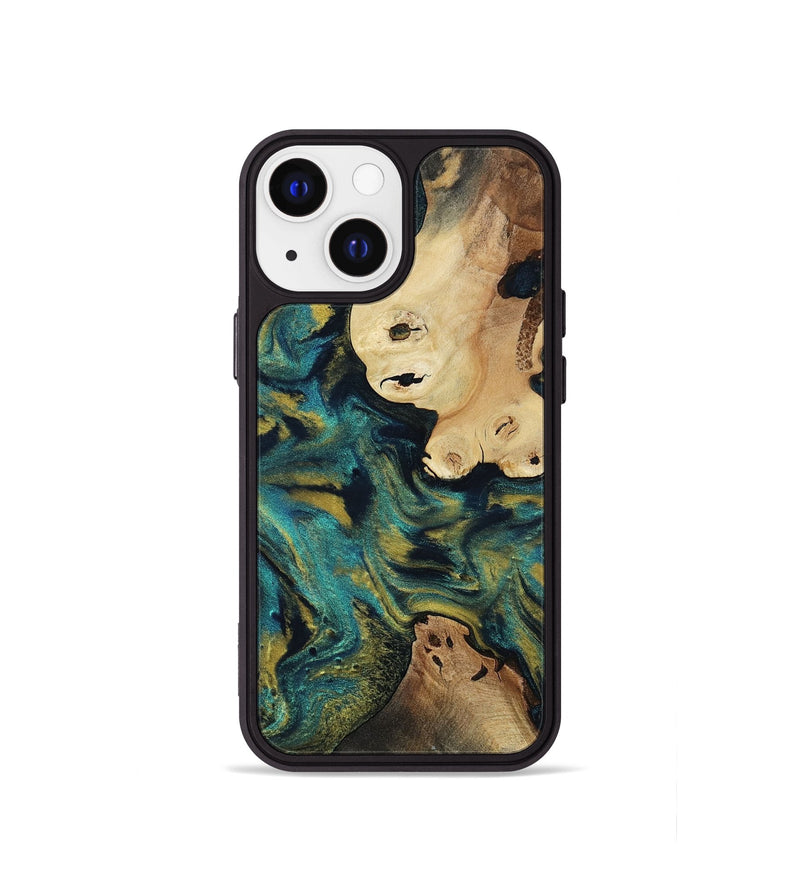 iPhone 13 mini Wood Phone Case - Madilyn (Teal & Gold, 814830)