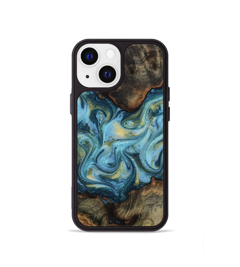 iPhone 13 mini Wood Phone Case - Darrius (Teal & Gold, 814831)