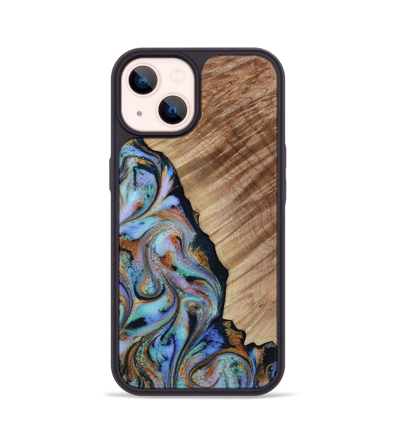 iPhone 14 Wood Phone Case - Ben (Teal & Gold, 814834)