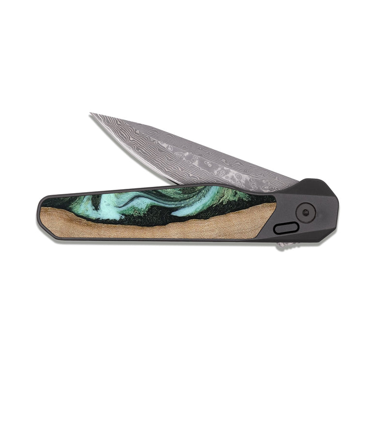 EDC Dark Damascus Wood Pocket Knife - London (Green, 815224)