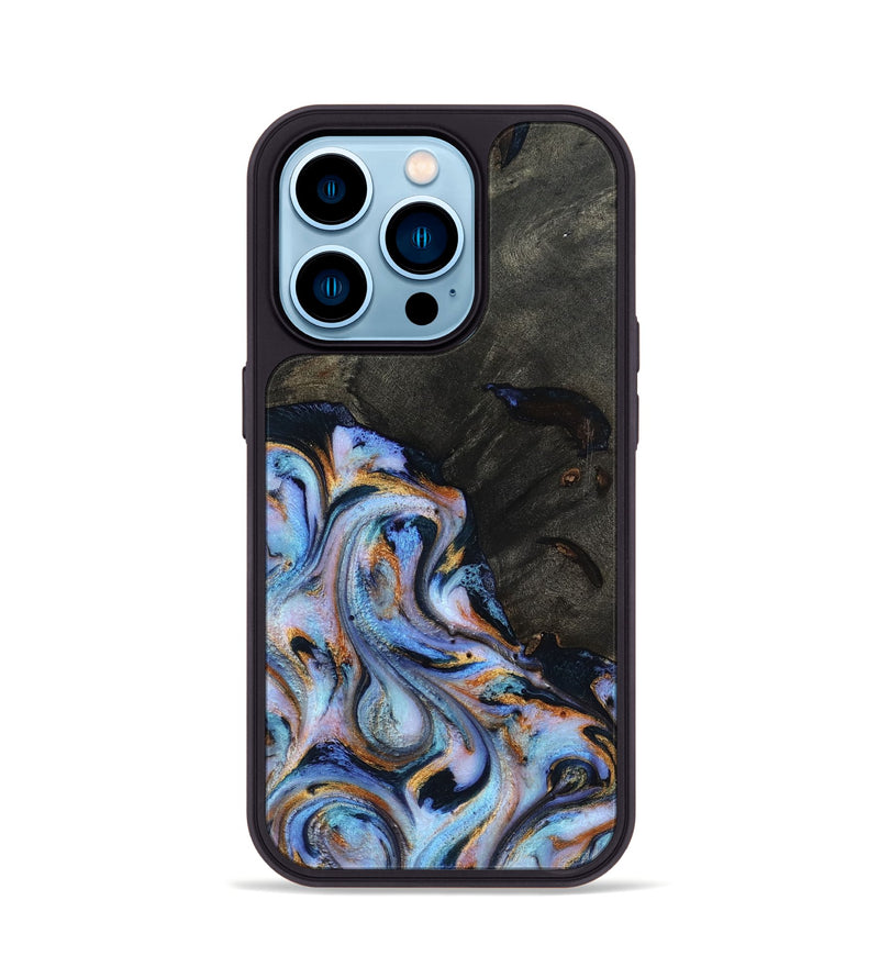 iPhone 14 Pro Wood Phone Case - Carolyn (Teal & Gold, 815231)