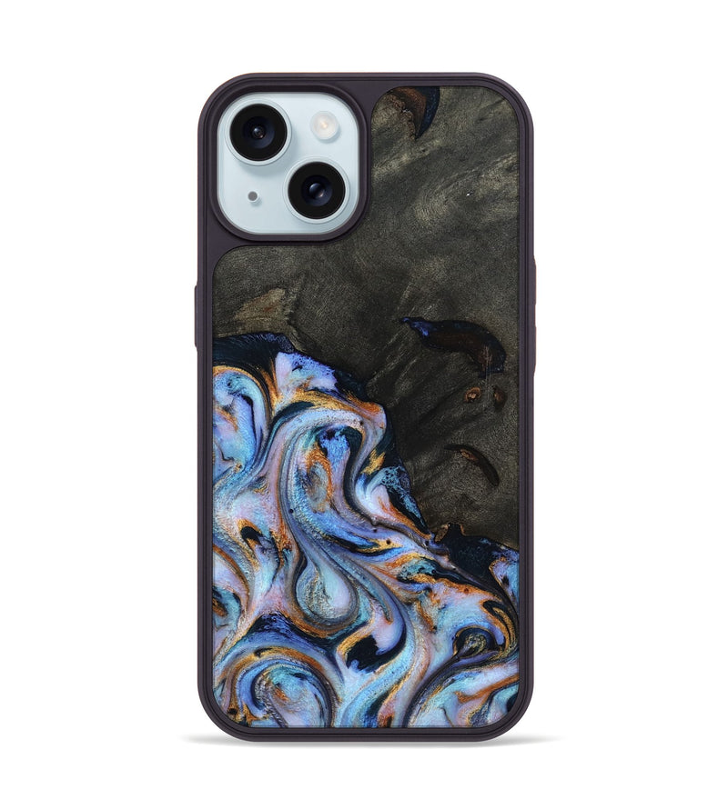 iPhone 15 Wood Phone Case - Carolyn (Teal & Gold, 815231)