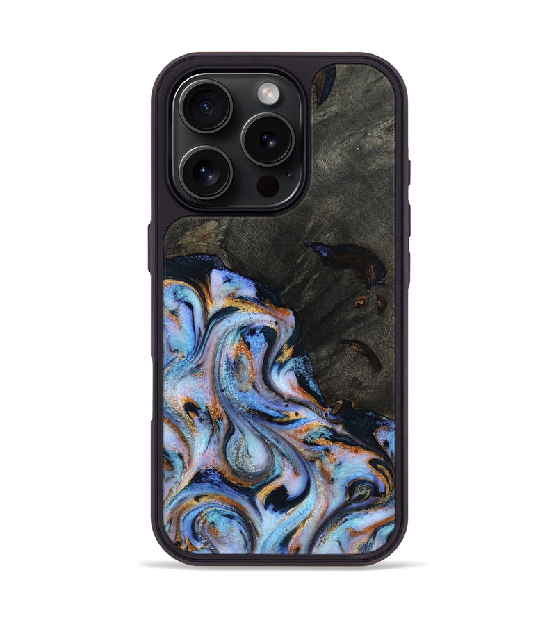 iPhone 16 Pro Wood Phone Case - Carolyn (Teal & Gold, 815231)