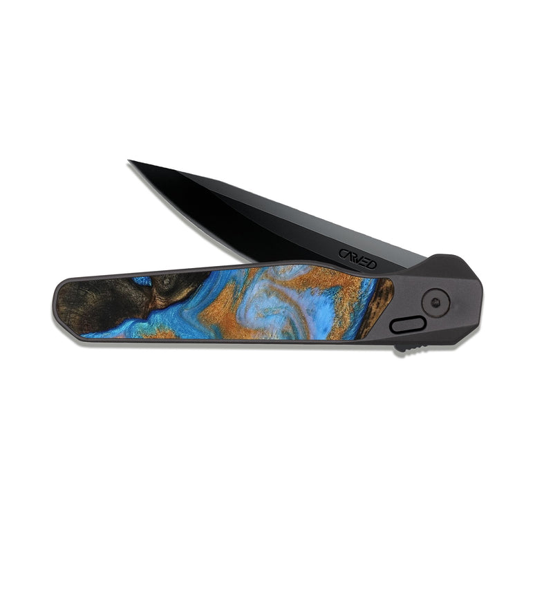EDC Dark Slate Wood Pocket Knife - Zander (Teal & Gold, 815233)
