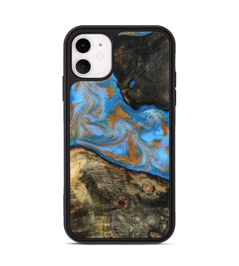 iPhone 11 Wood Phone Case - Zander (Teal & Gold, 815233)