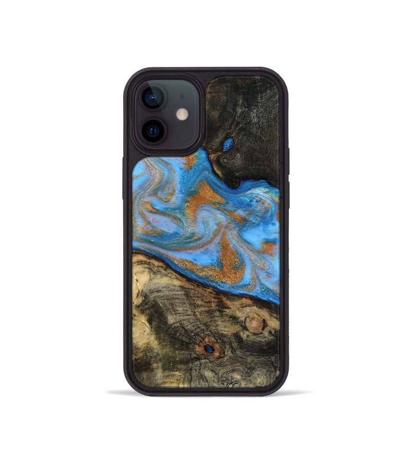 iPhone 12 mini Wood Phone Case - Zander (Teal & Gold, 815233)