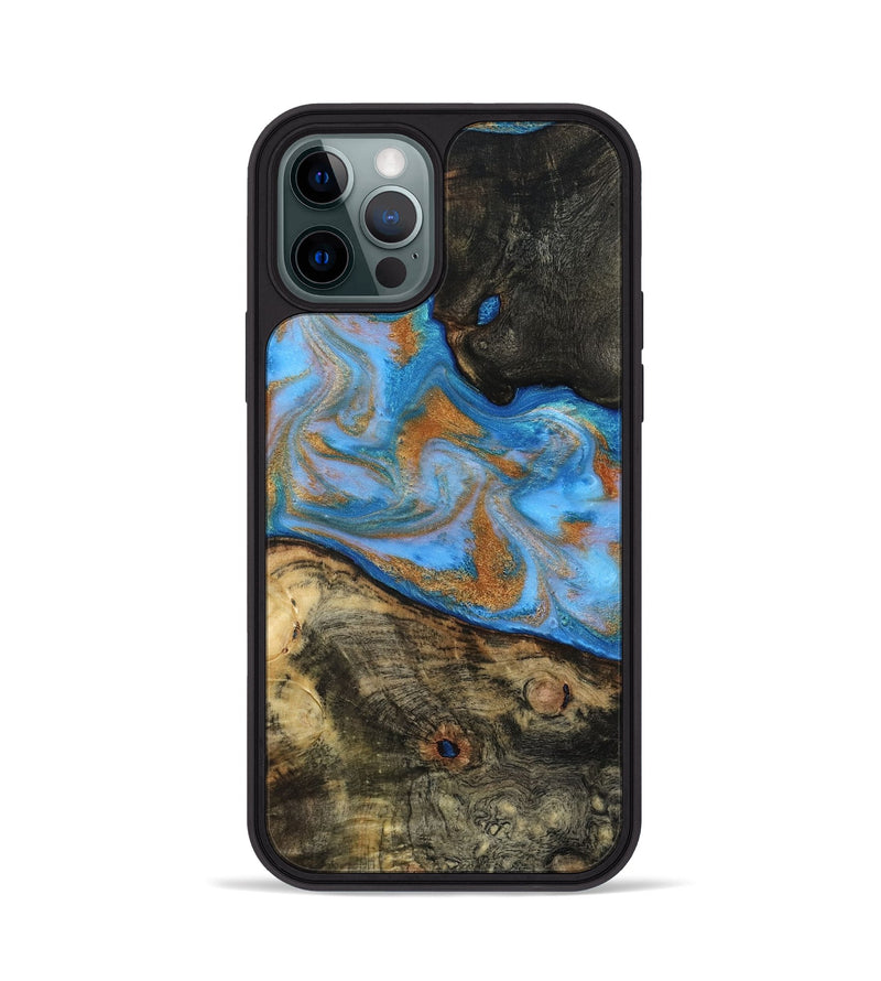 iPhone 12 Pro Wood Phone Case - Zander (Teal & Gold, 815233)