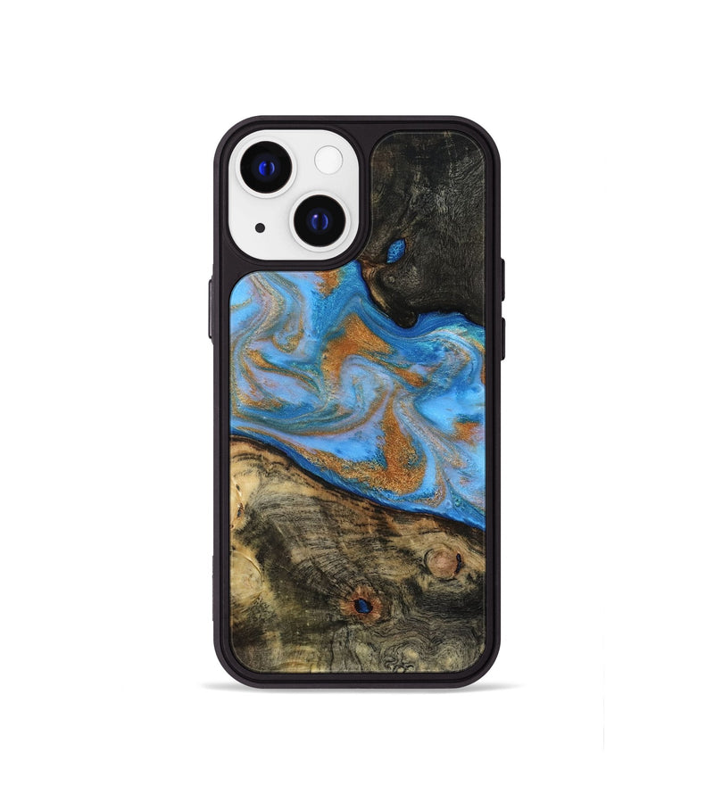 iPhone 13 mini Wood Phone Case - Zander (Teal & Gold, 815233)