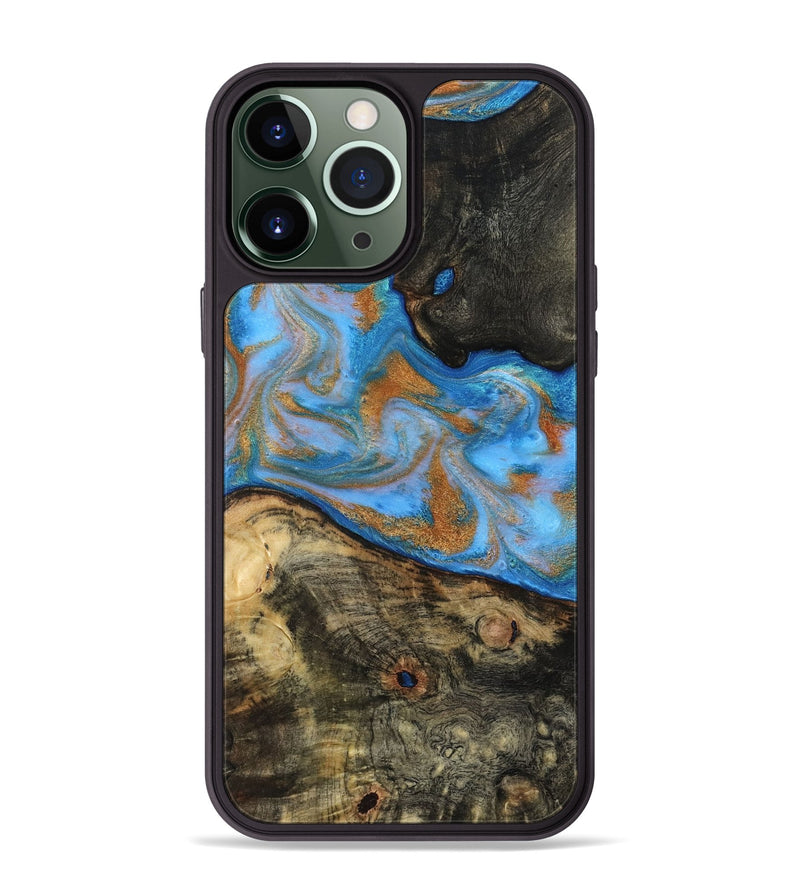 iPhone 13 Pro Max Wood Phone Case - Zander (Teal & Gold, 815233)