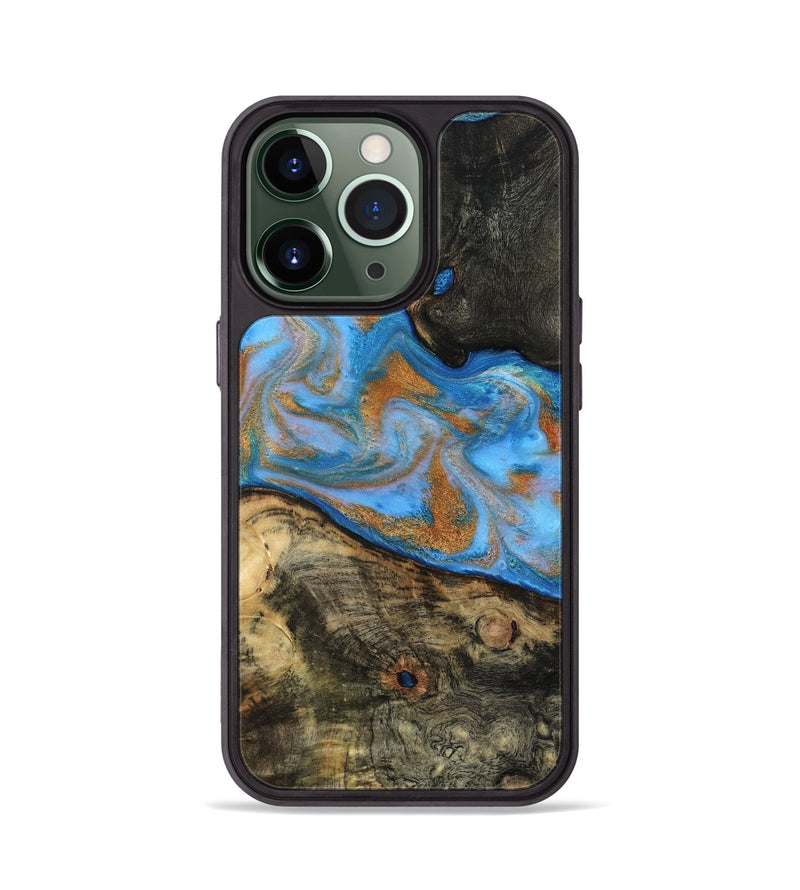 iPhone 13 Pro Wood Phone Case - Zander (Teal & Gold, 815233)