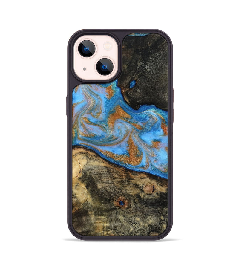iPhone 14 Wood Phone Case - Zander (Teal & Gold, 815233)