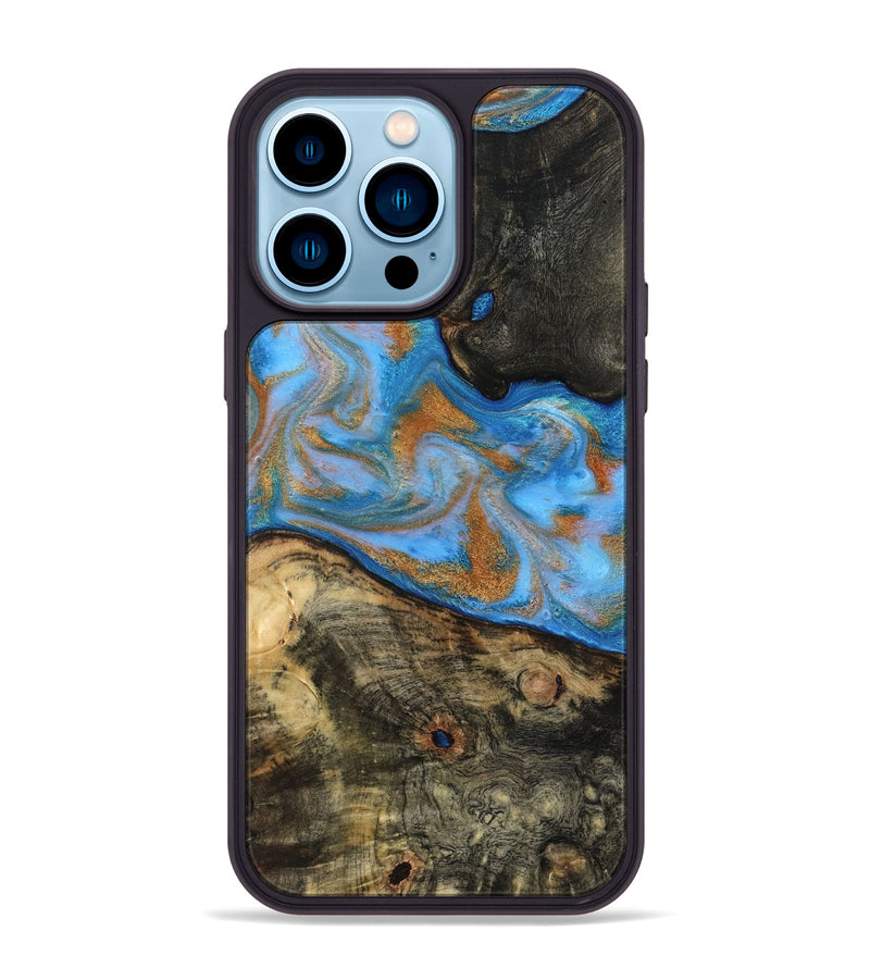 iPhone 14 Pro Max Wood Phone Case - Zander (Teal & Gold, 815233)