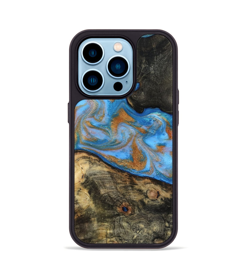 iPhone 14 Pro Wood Phone Case - Zander (Teal & Gold, 815233)