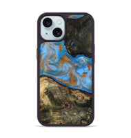 iPhone 15 Wood Phone Case - Zander (Teal & Gold, 815233)