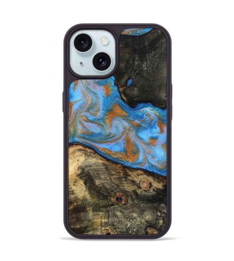 iPhone 15 Wood Phone Case - Zander (Teal & Gold, 815233)
