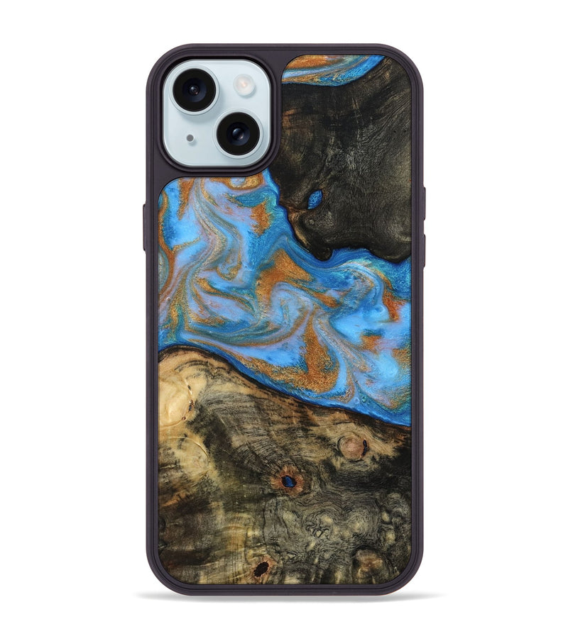 iPhone 15 Plus Wood Phone Case - Zander (Teal & Gold, 815233)