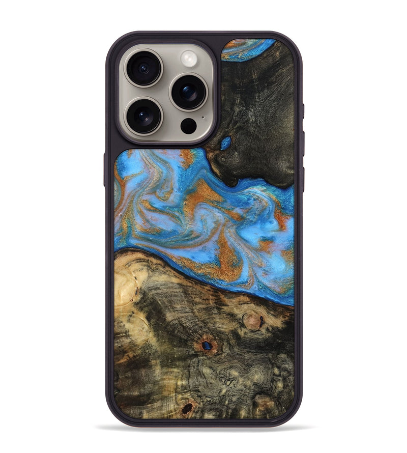 iPhone 15 Pro Max Wood Phone Case - Zander (Teal & Gold, 815233)