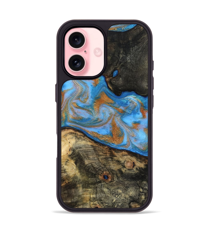 iPhone 16 Wood Phone Case - Zander (Teal & Gold, 815233)