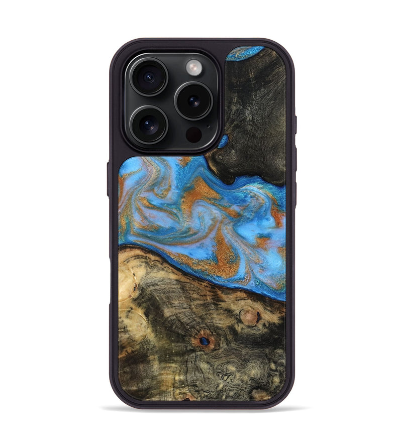iPhone 16 Pro Wood Phone Case - Zander (Teal & Gold, 815233)