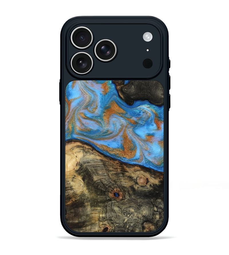 iPhone 17 Pro Max Wood Phone Case - Zander (Teal & Gold, 815233)