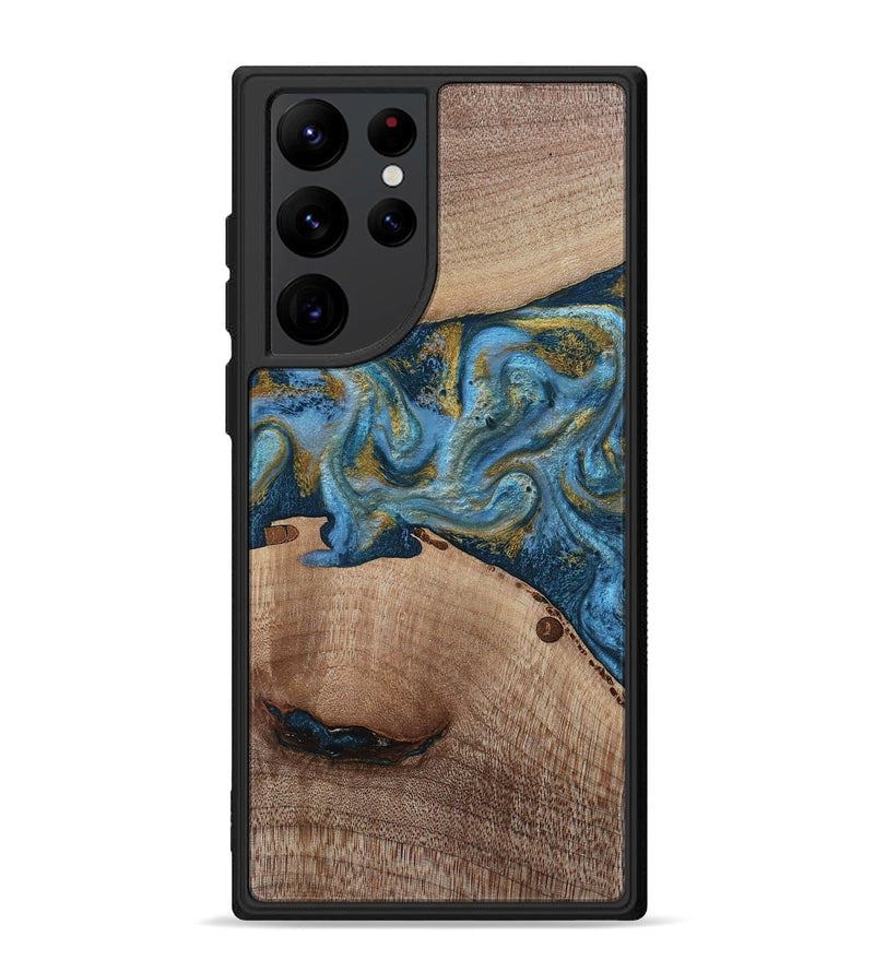 Galaxy S22 Ultra Wood Phone Case - Emmer (Teal & Gold, 815235)