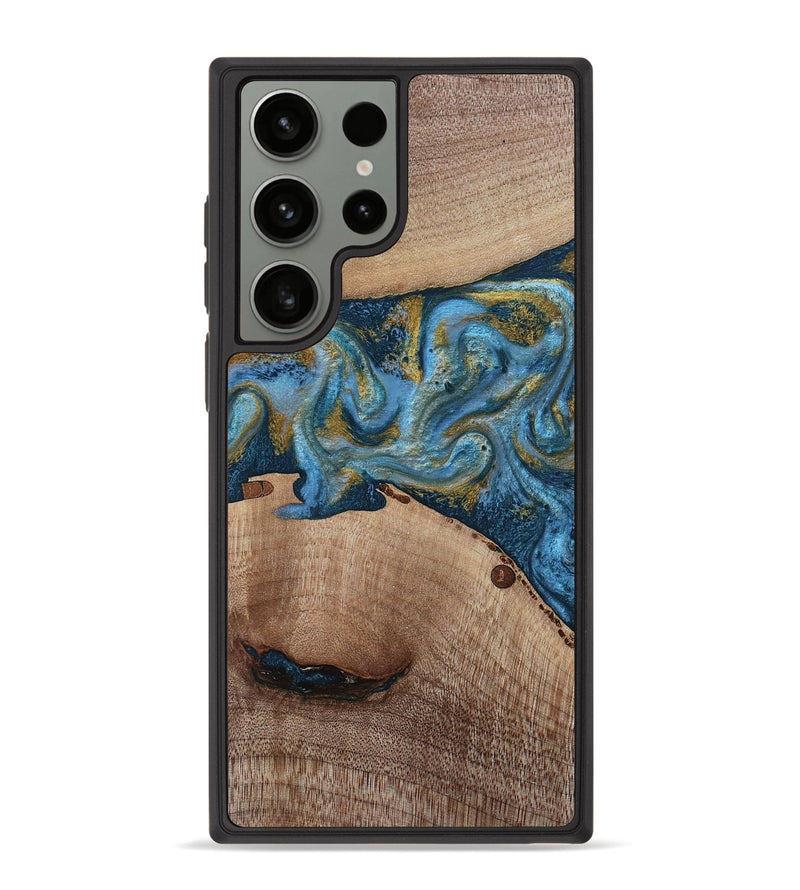 Galaxy S23 Ultra Wood Phone Case - Emmer (Teal & Gold, 815235)
