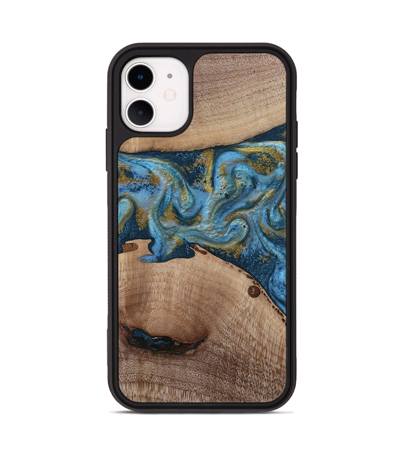 iPhone 11 Wood Phone Case - Emmer (Teal & Gold, 815235)