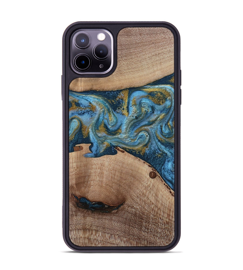 iPhone 11 Pro Max Wood Phone Case - Emmer (Teal & Gold, 815235)