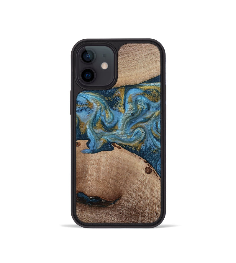 iPhone 12 mini Wood Phone Case - Emmer (Teal & Gold, 815235)