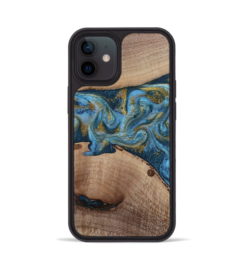 iPhone 12 Wood Phone Case - Emmer (Teal & Gold, 815235)