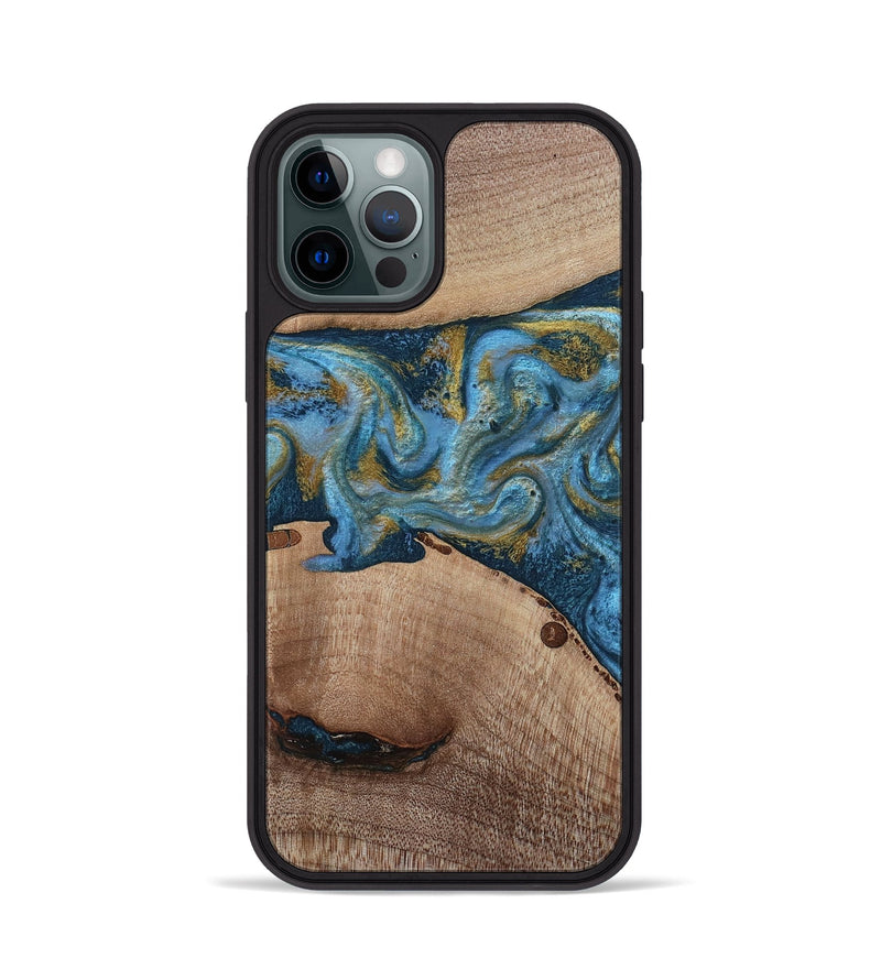 iPhone 12 Pro Wood Phone Case - Emmer (Teal & Gold, 815235)