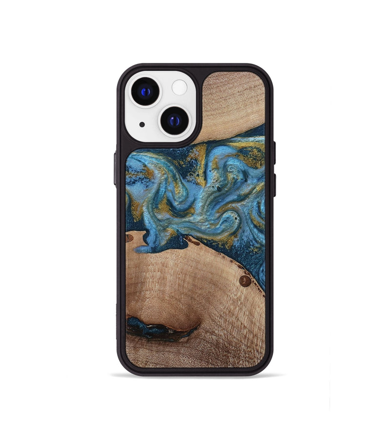 iPhone 13 mini Wood Phone Case - Emmer (Teal & Gold, 815235)